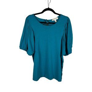Jack + Avery Womans Plus Size 2X Teal Green Short Puff Sleeve Blouse Keyhole